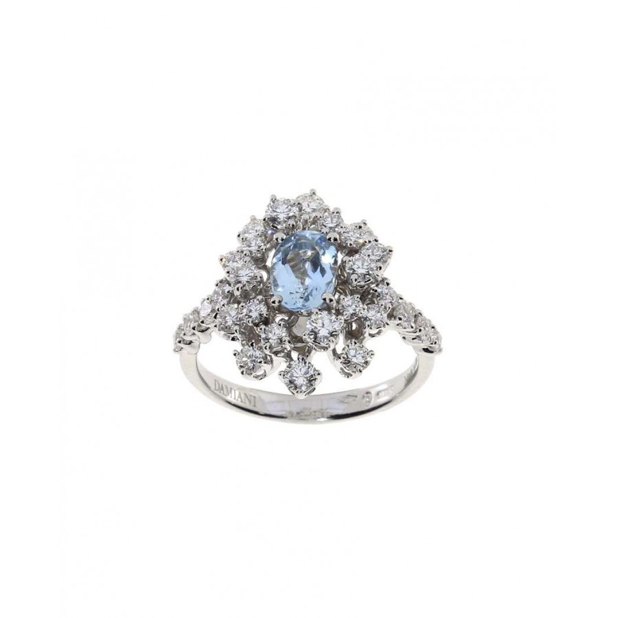 GioielleriaPivano Damiani Anello Mimosa in oro bianco con acquamarina e brillanti