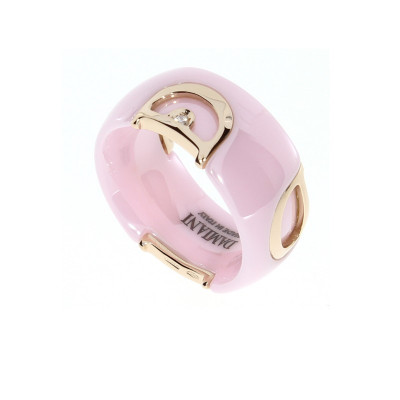 Anello in ceramica rosa, oro e diamante
