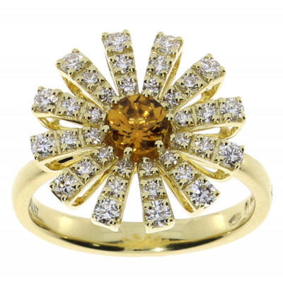 Anello Margherita in oro giallo, diamanti e quarzo 