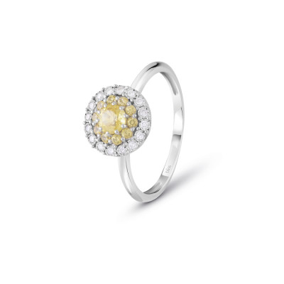 Anello Prestige in oro bianco con brillanti e zaffiri gialli