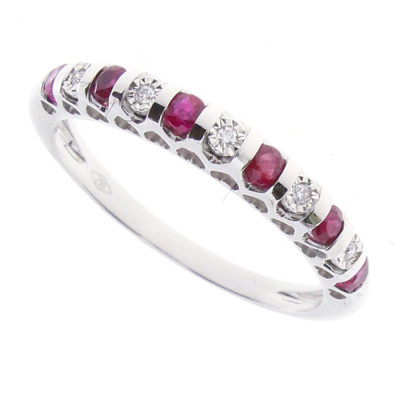 Anello Cabaret Oro Bianco Diamanti e Rubini