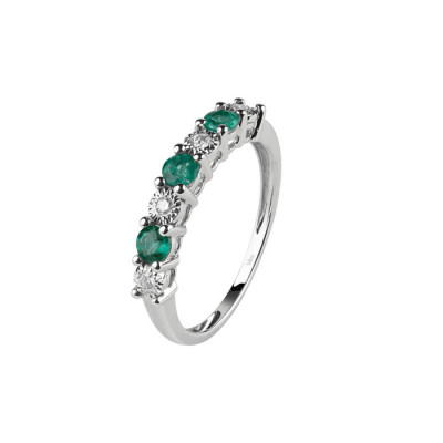 Anello Jasmine Oro Bianco Diamanti e Smeraldi