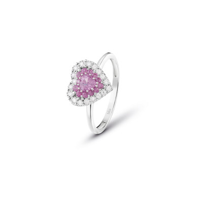 Anello Prestige Cuore in oro bianco con diamanti e zaffiri rosa