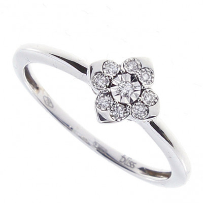 Anello Rugiada Fiore in oro bianco con brillanti