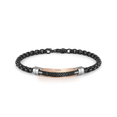 Bracciale Racer in acciaio nero e rosa