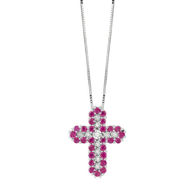 Collierino Rugiada Colors croce brillante e rubini