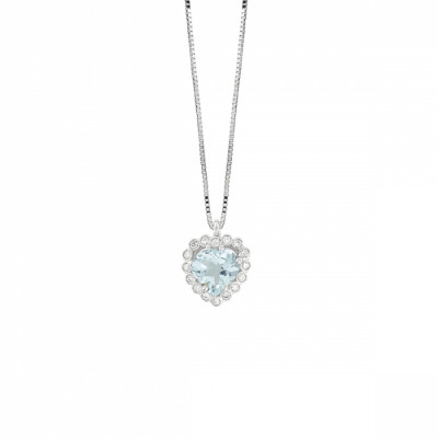 Collana Stephanie in oro bianco con diamanti e acquamarina