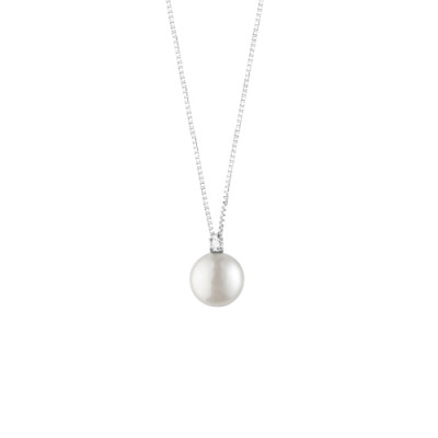 Collana oro bianco brillante e perla 
