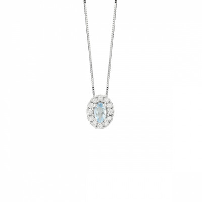 Collierino Stephanie in oro bianco con diamanti e acquamarina