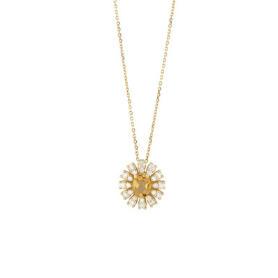 Collana Girasole in oro giallo, diamanti e citrino