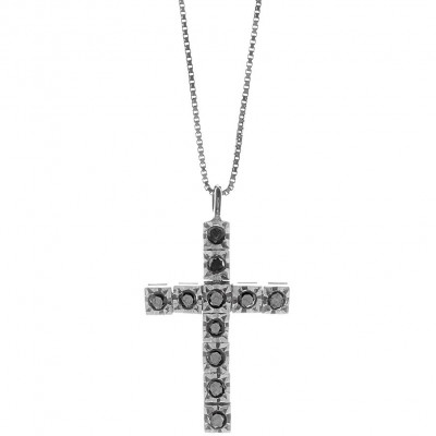 Collana Croce oro bianco e diamanti black