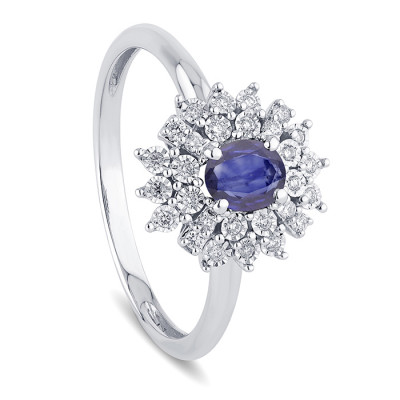 Anello Incanto in oro bianco con diamanti e zaffiro