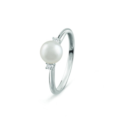 Anello Rugiada in oro bianco, perle e diamanti 0.01 ct.