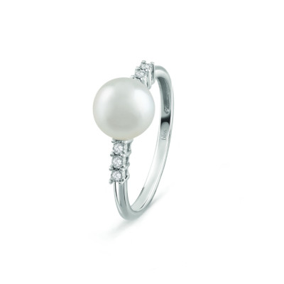 Anello Rugiada in oro bianco, perle e diamanti 0.03 ct