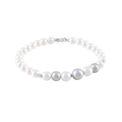 Bracciale Paradise in oro bianco con perle bianche e grigie 