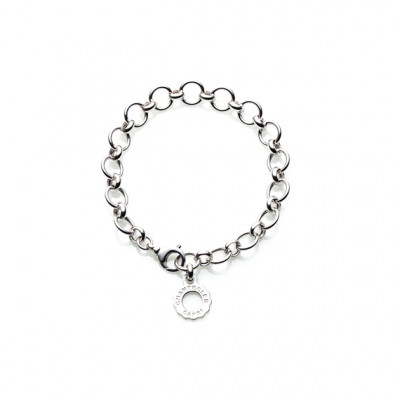 Bracciale a maglie tonde in oro bianco con pendente logo