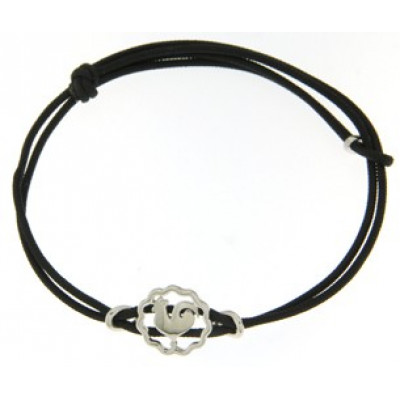 Bracciale con cordoncino nero e gallo in argento