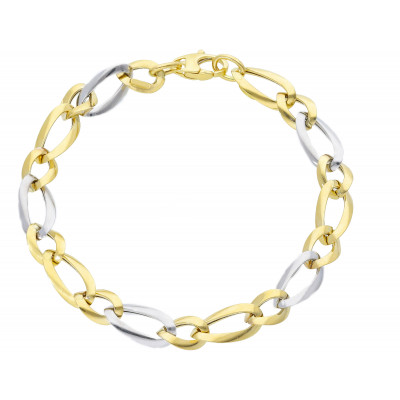 Bracciale in oro giallo e oro bianco maglia catena grumetta 3,50 g