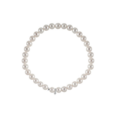 Bracciale di perle giapponesi bianche con chiusura in oro bianco e diamanti