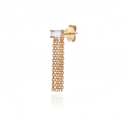 Orecchino Solitaire Baguette Y oro giallo e diamante