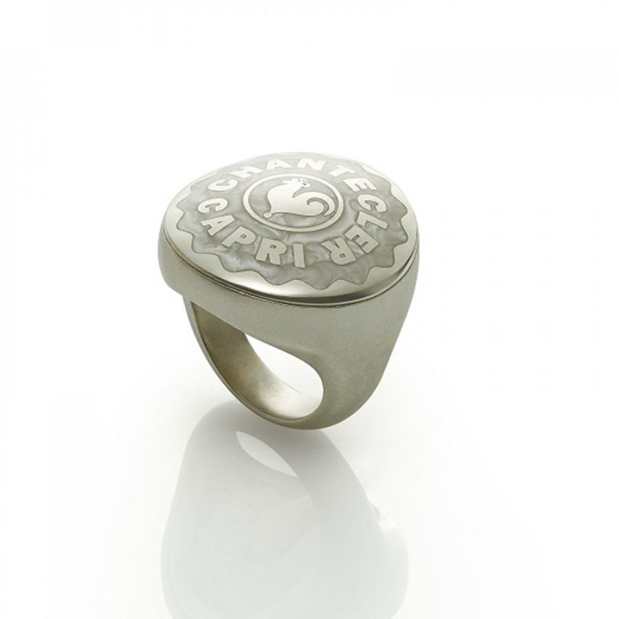 GioielleriaPivano Chantecler Anello Chevalier grande in argento smalto bianco perlato e gambo satinato