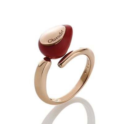 Anello Contrariè Goccia singola micro Corallo Rosso