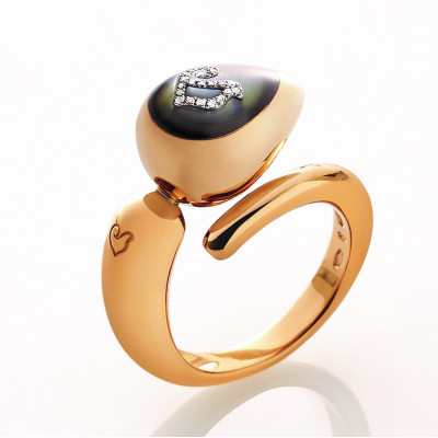 Anello Contrariè Goccia singola piccola Madreperla Grigia