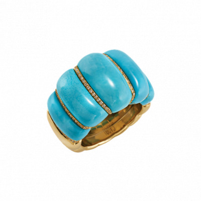Anello Corni oro giallo turchese