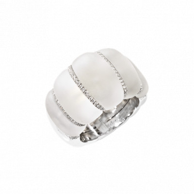 Anello Corni platino, diamanti e cristallo di rocca