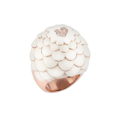 Anello Paillettes oro rosa, smalto bianco e diamanti