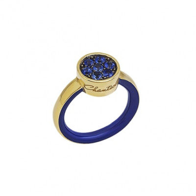 Anello Paillettes in oro giallo 18Kt, pavè di zaffiri e smalto blu