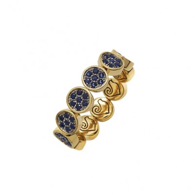 Anello veretta Paillettes in oro giallo 18Kt e pavè di zaffiri