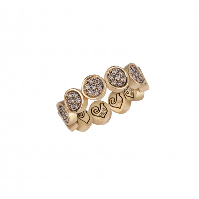 Anello Paillettes oro giallo 18 kt e diamanti champagne