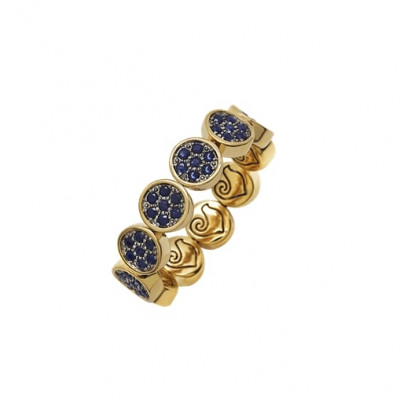 Anello veretta Paillettes in oro giallo 18Kt e pavè di zaffiri