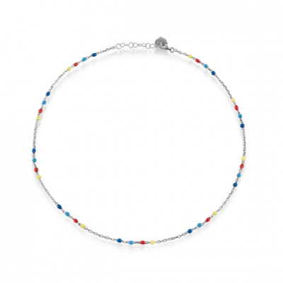 Collana Capriness 42 cm in argento e smalto giallo, rosso, azzurro e blu