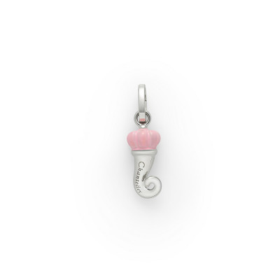 Ciondolo Corno mini argento e smalto rosa