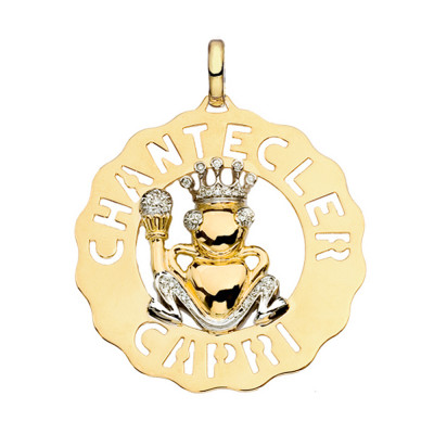 Ciondolo grande Principe Ranocchio oro giallo, bianco e diamanti