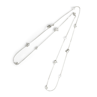 Collana in oro bianco cm 93 e 13 galli, un gallo incassato double face