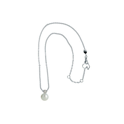 Collana in oro bianco, diamanti e perla fwp