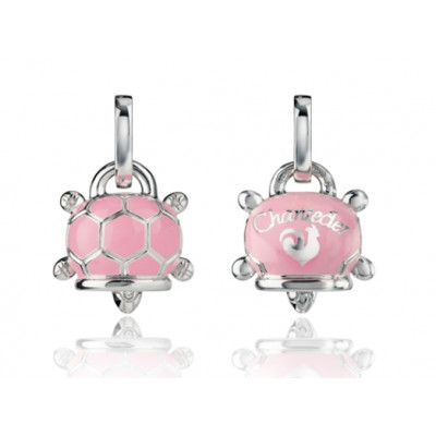 Ciondolo tartaruga piccolo in argento, smalto rosa e diamante bianco