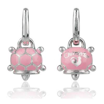 Orecchini tartaruga micro in argento, smalto rosa e diamante bianco