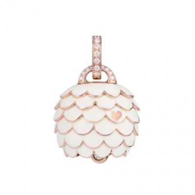 Ciondolo Paillettes in oro rosa 18Kt, smalto bianco e diamanti