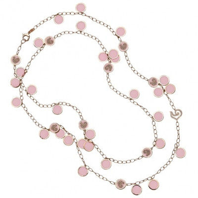 Collana Paillettes in oro rosa, smalto rosa e diamanti