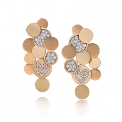Orecchini a cascata Paillettes in oro rosa 18Kt e diamanti