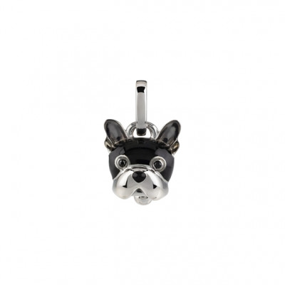 Ciondolo cane piccolo in argento, smalto nero e spinello nero