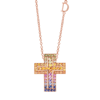 Collana in oro rosa con zaffiri multicolore