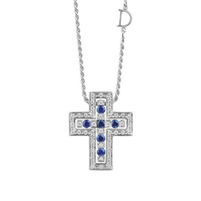 Collana croce con diamanti e zaffiri