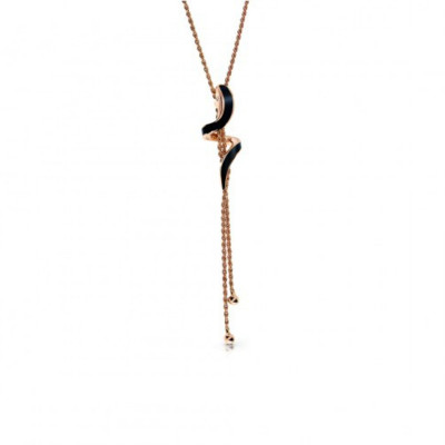 Collana in oro rosa, ceramica nera e diamante 