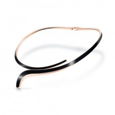 Collana in oro rosa, ceramica nera e diamanti 