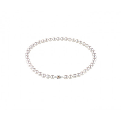 Collana in oro bianco e oro rosa con perle giapponesi bianche e chiusura con diamante